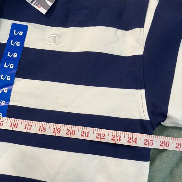 New Champion Rugby Shirt Womens L Navy White Stripe Collegiate Preppy Sweatshirt - Picture 7 of 8